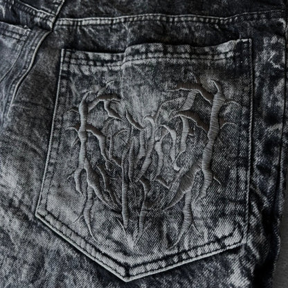 Y2K Phantom Jeans High Street Spider Embroidered Patch Hip Hop Streetwear Gothic Retro Oversized Baggy Fit Unisex Mopping Pants