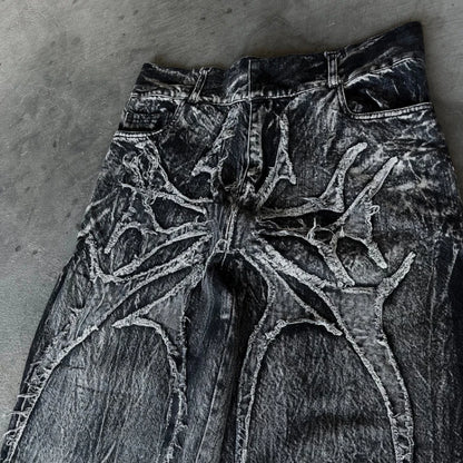 Y2K Phantom Jeans High Street Spider Embroidered Patch Hip Hop Streetwear Gothic Retro Oversized Baggy Fit Unisex Mopping Pants