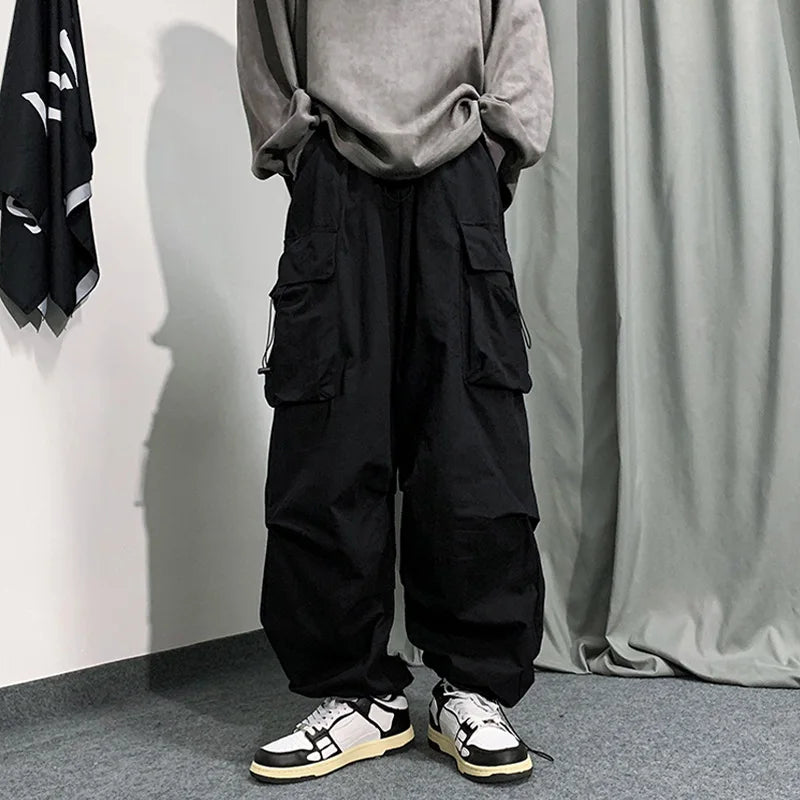 2023 Spring Summer Fashion Cargo Pants Men Solid Color Elastic Waist Wide Leg Casual Men'S Pants Oversize Baggy Pants for Women